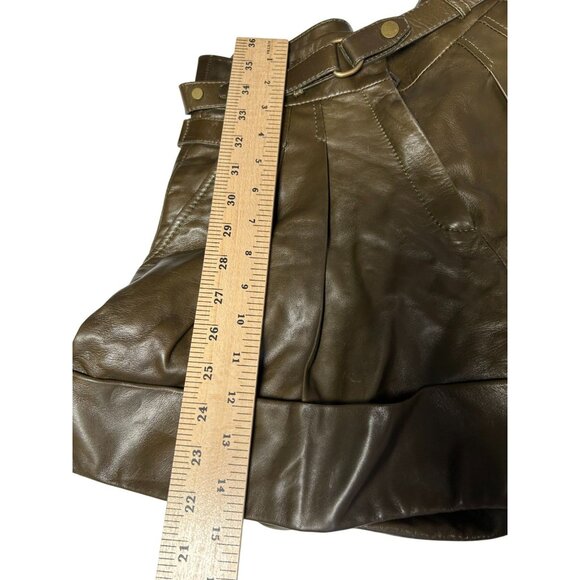 Belstaff Womens Size XS Leather Pleated Shorts With Belt In Brown - Picture 4 of 16